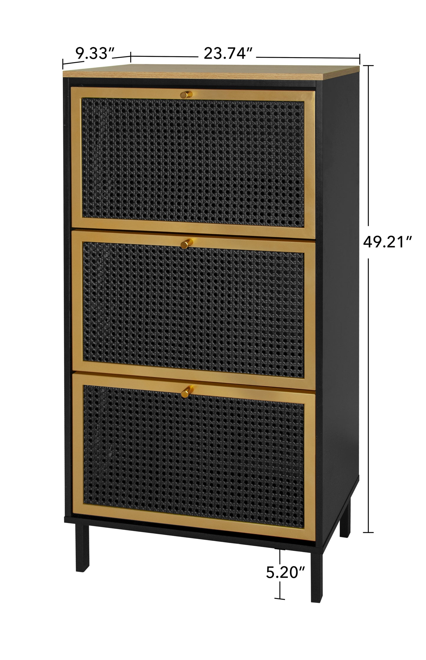 Melysen 3 Metal Door Shoe Rack, Freestanding Modern Shoe Storage Cabinet, Metal rattan,Black