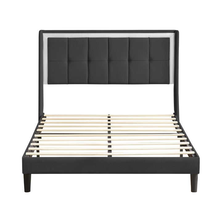 Melysen Queen Size Upholstered Platform Bed Frame with Headboard and Sturdy Wooden Slats,Dark Gray