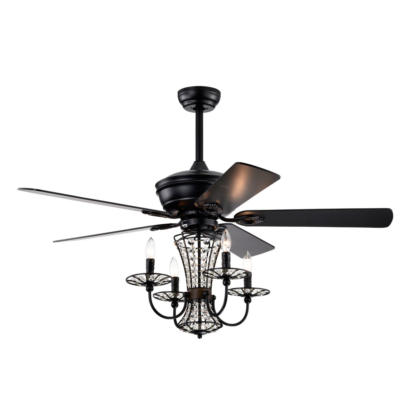 Melysen 52 Inch Crystal Chandelier Fan with Lights and Remote Control, Modern Ceiling Fan with Dual Finish Reversible Blades, Fandelier for Living Room, Dining Room, Bedroom, Family Room, Matte Black