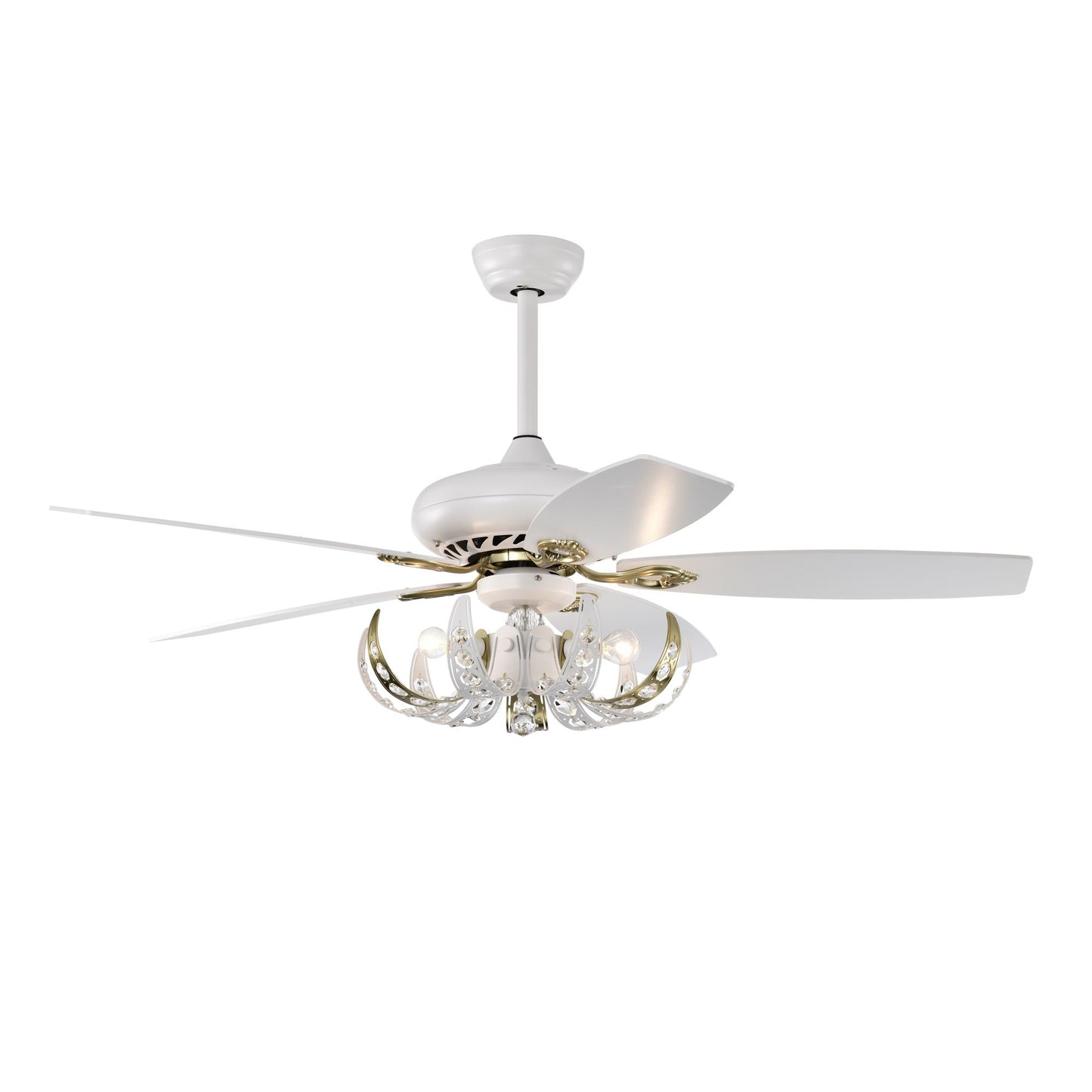 Melysen 52" Crystal Ceiling Fan with 5 Reversible Blades Light Kit and Remote Control, 3-Speed - Matte White