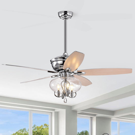 Melysen 52" Crystal Chandelier Fan with Remote, Classic, Glam, Traditional, Transitional for Home, Kitchen, Dining Room, Guest Room, Living Room, Chrome