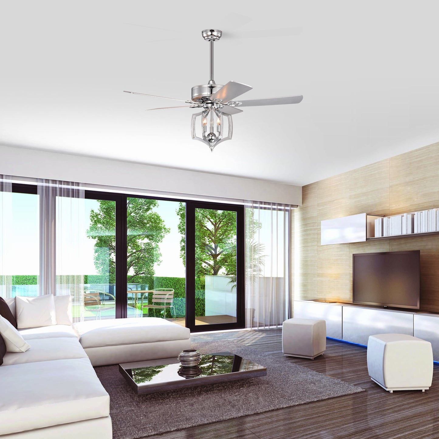 Melysen Ceiling Fans with Lights(no include bulb) and Remote 52 Inch Bedroom Ceiling Fan with Light Crystal Chandelier Fans, Reversible Motor, Timer, Polished Chrome