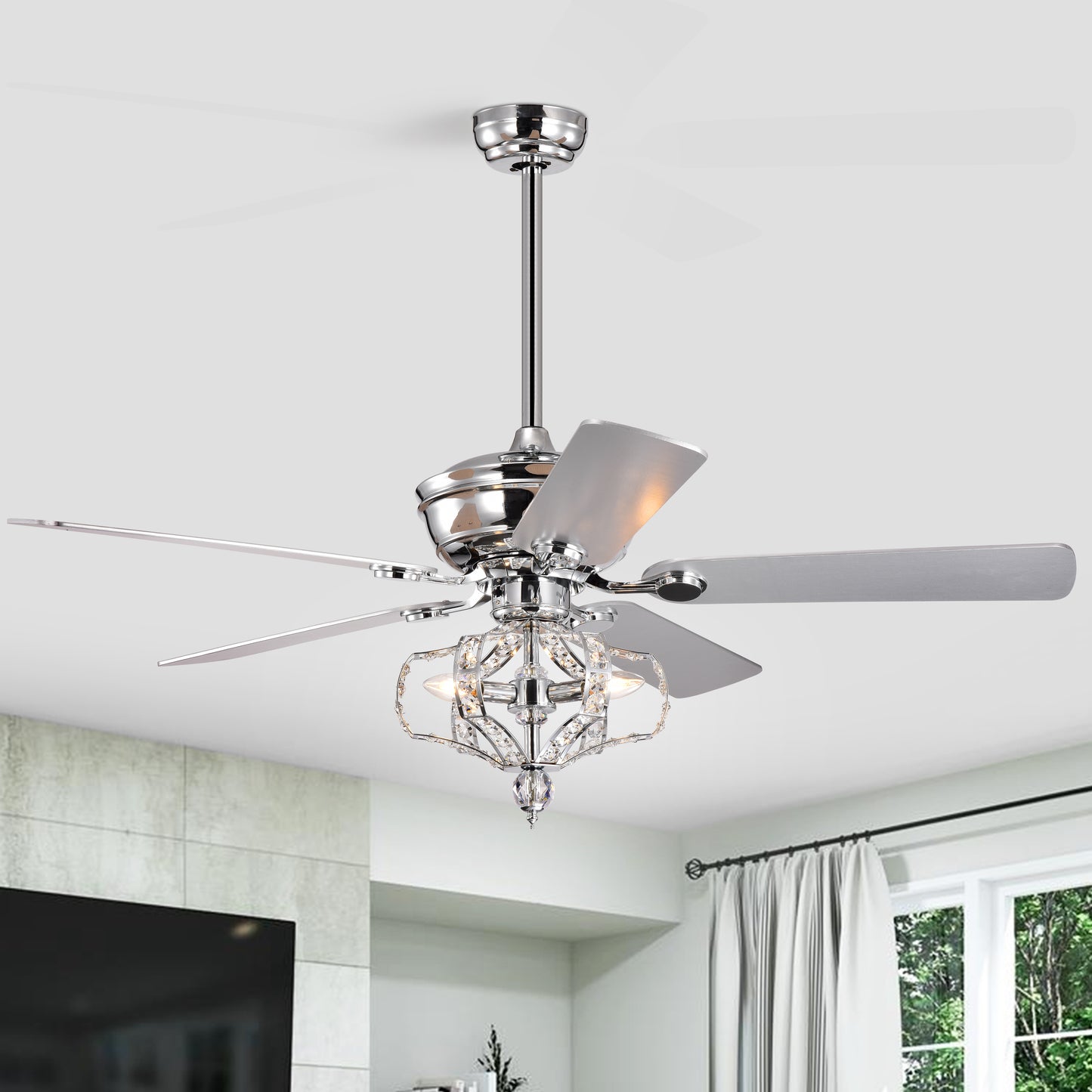 Melysen Crystal Ceiling Fan with Lights Fandelier Chandelier Reversible Blades 3 Wind Speeds Remote Control for Bedroom Living Dining Room Chrome 52 Inch