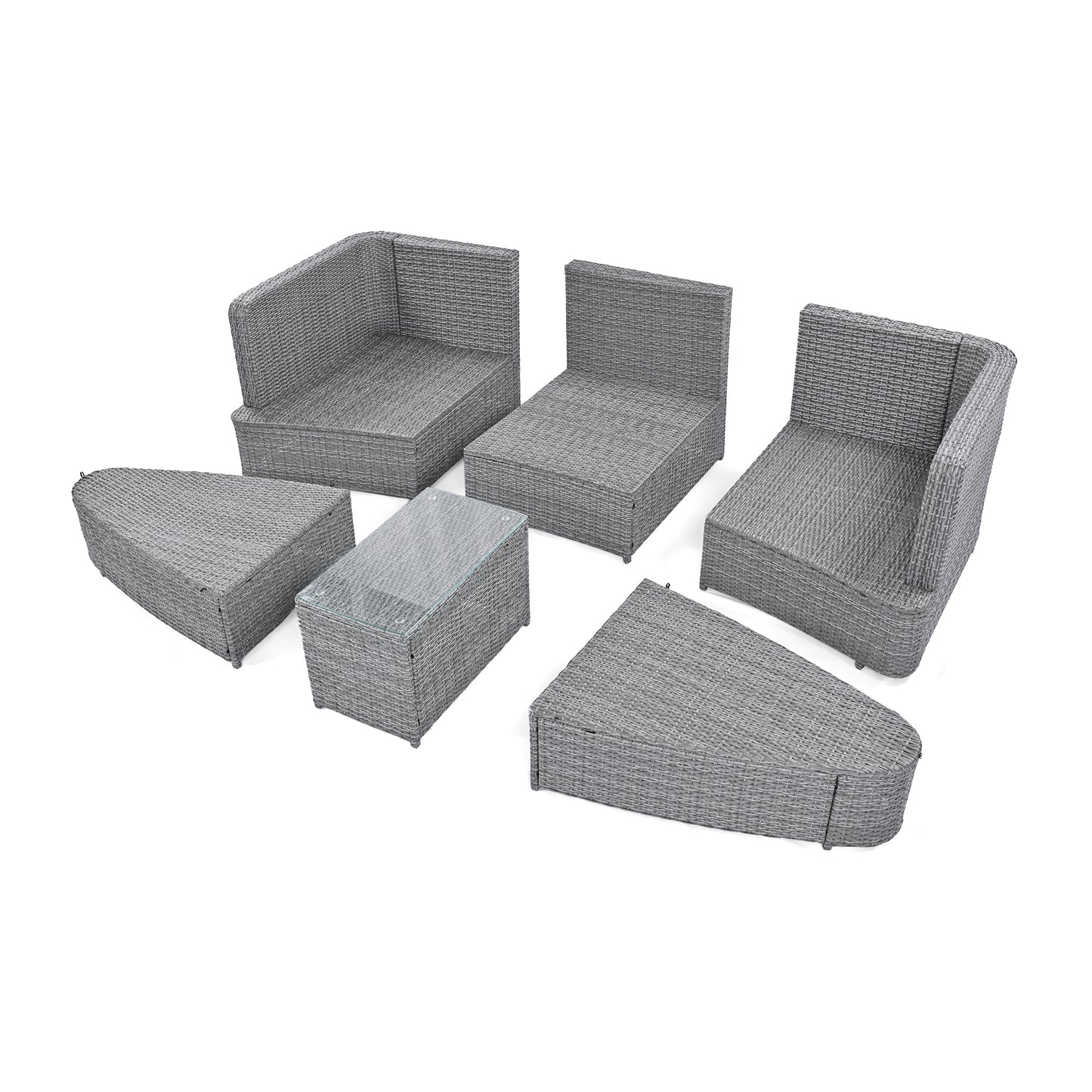 Melysen 6-Piece Patio Outdoor Conversation Round Sofa Set, PE Wicker Rattan Separate Seating Group with Coffee Table