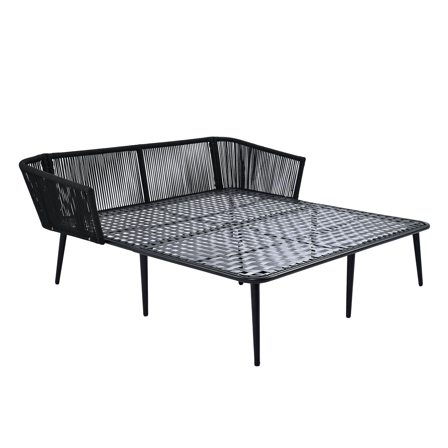 Melysen Outdoor Patio Daybed, Woven Nylon Rope Backrest with Washable Cushions for Balcony, Poolside, Set for 2 Person