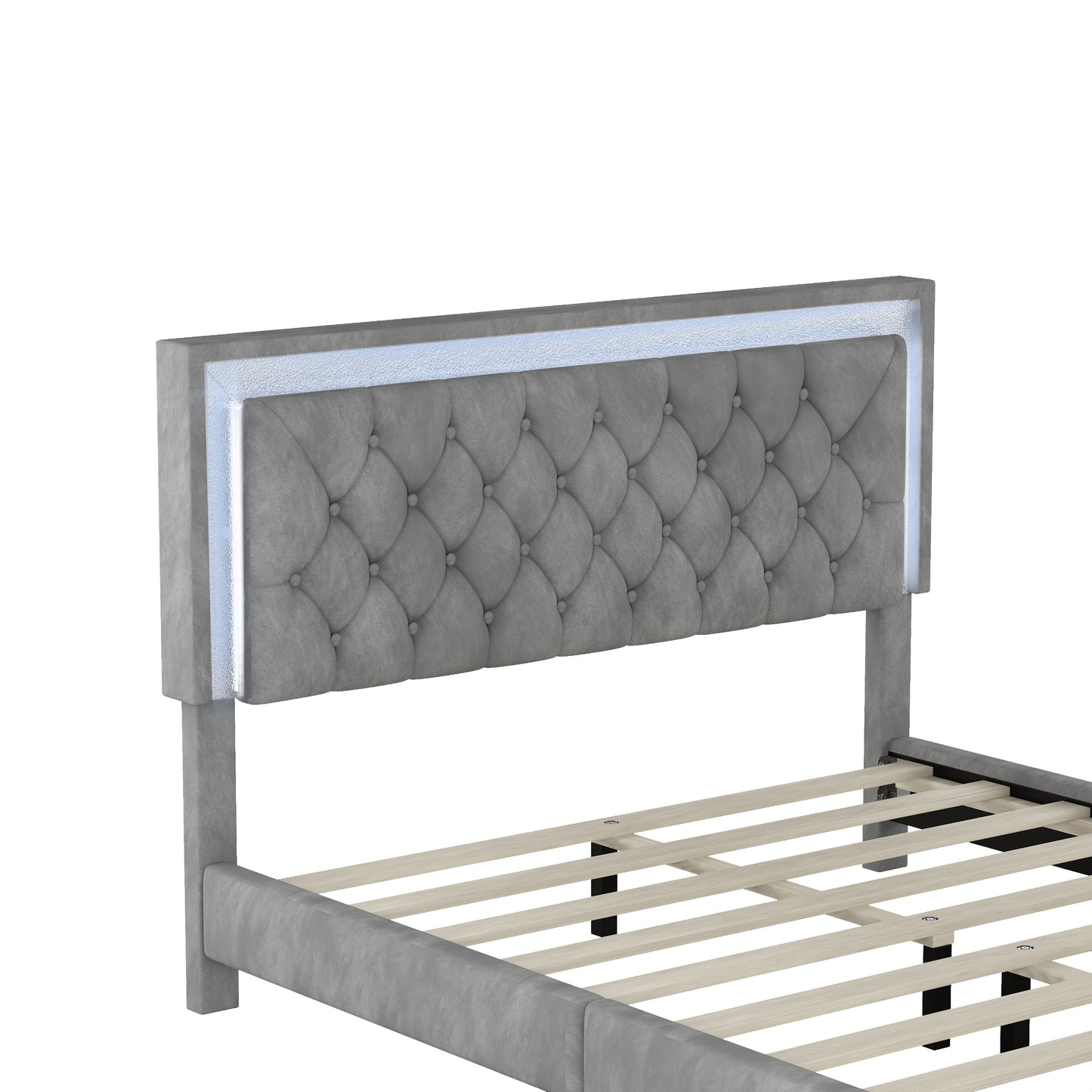 Melysen Queen Size Upholstered Bed Frame with LED Lights,Modern Velvet Platform Bed with Tufted Headboard