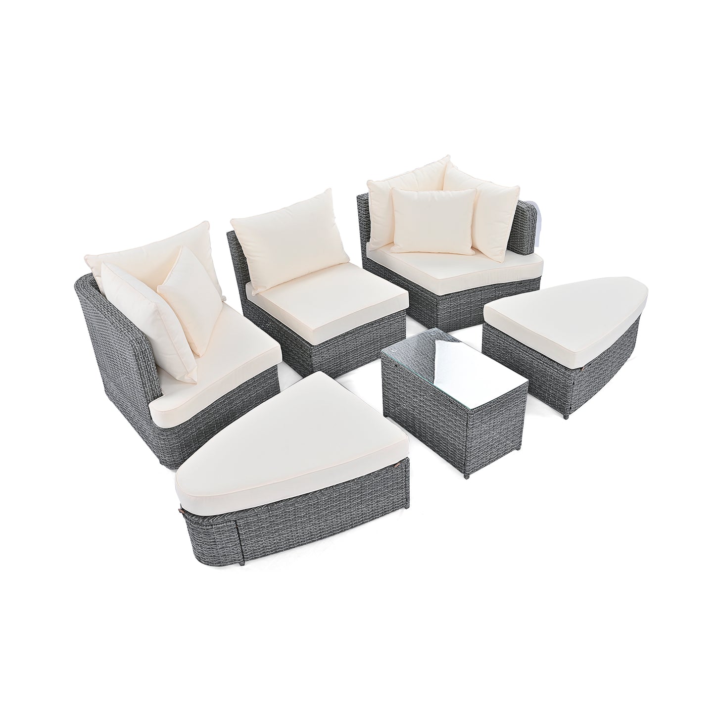 Melysen 6-Piece Patio Outdoor Conversation Round Sofa Set, PE Wicker Rattan Separate Seating Group with Coffee Table