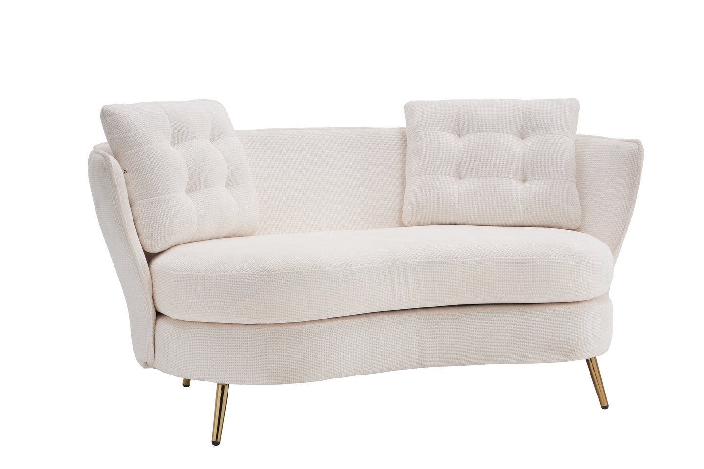 Melysen Polyester fiber Loveseat Sofa Upholstered Couch with Golden Metal Legs Club Two-Seat Sofa for Living Reading Room Bedroom Apartment Small Space Dorm,White.