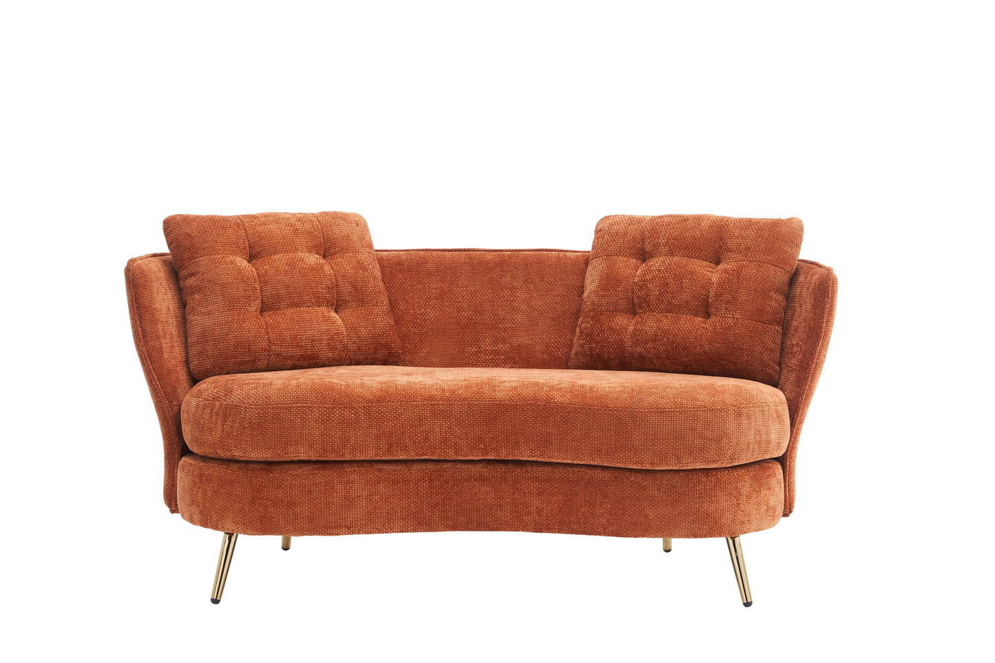 Melysen Polyester fiber Loveseat Sofa Chair Upholstered Couch with Golden Metal Legs Club Two-Seat Sofa for Living Reading Room Bedroom Apartment Small Space Dorm,Orange.