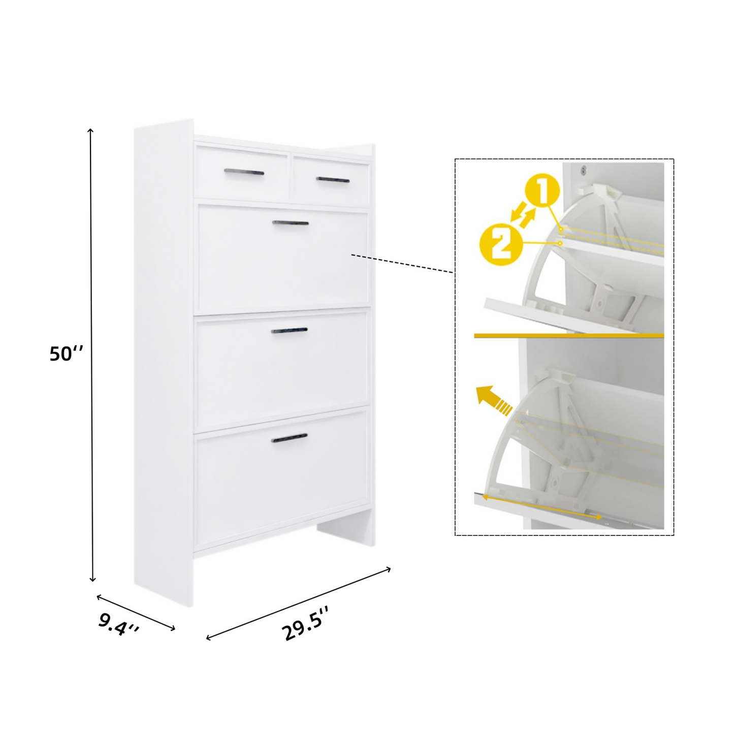 Melysen PVC Surface Shaker Shape Door Shoe Rack 3 Doors Shoe Cabinet With 2 Drawers With Open Space for Shoes