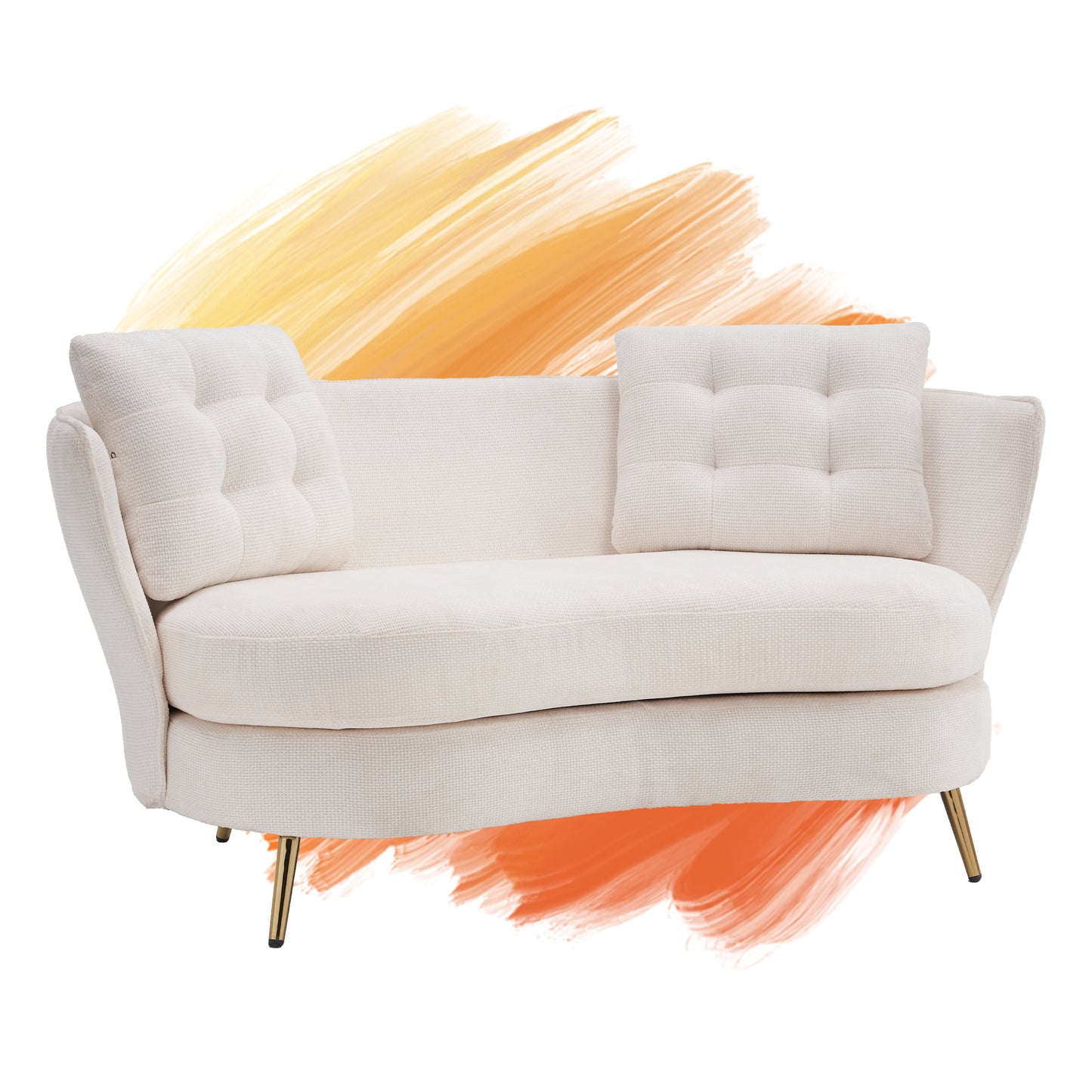 Melysen Polyester fiber Loveseat Sofa Upholstered Couch with Golden Metal Legs Club Two-Seat Sofa for Living Reading Room Bedroom Apartment Small Space Dorm,White.