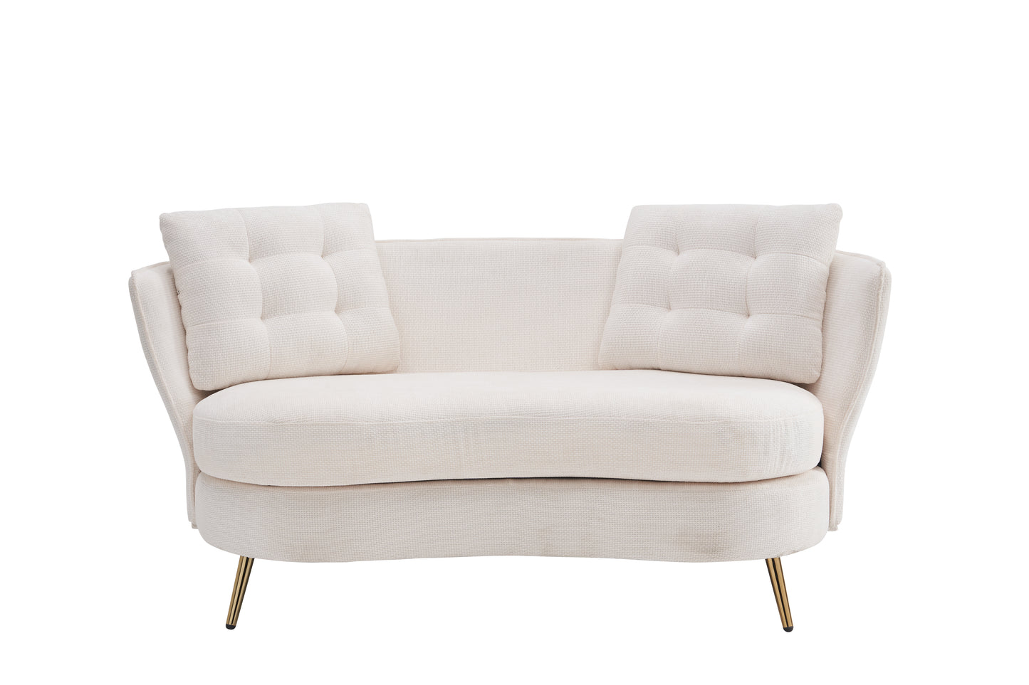 Melysen Polyester fiber Loveseat Sofa Upholstered Couch with Golden Metal Legs Club Two-Seat Sofa for Living Reading Room Bedroom Apartment Small Space Dorm,White.