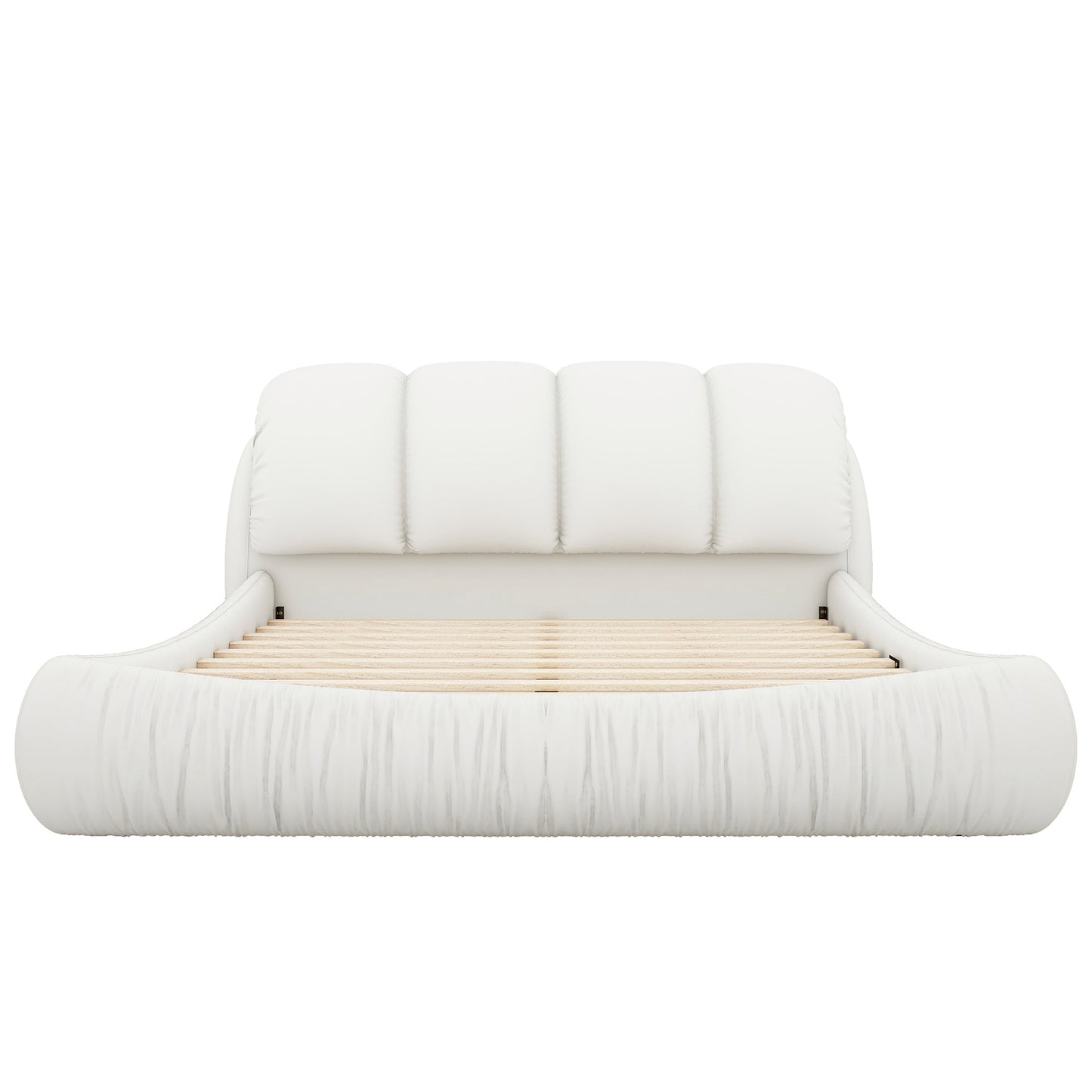 Melysen King Size Luxury Upholstered Bed with Thick Headboard, Leather King Bed with Oversized Padded Backrest, White