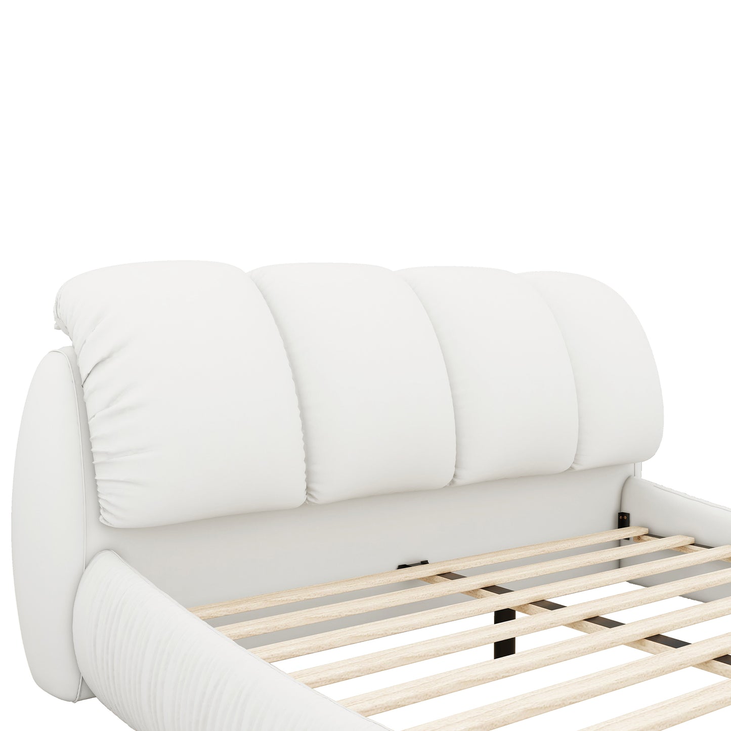 Melysen King Size Luxury Upholstered Bed with Thick Headboard, Leather King Bed with Oversized Padded Backrest, White