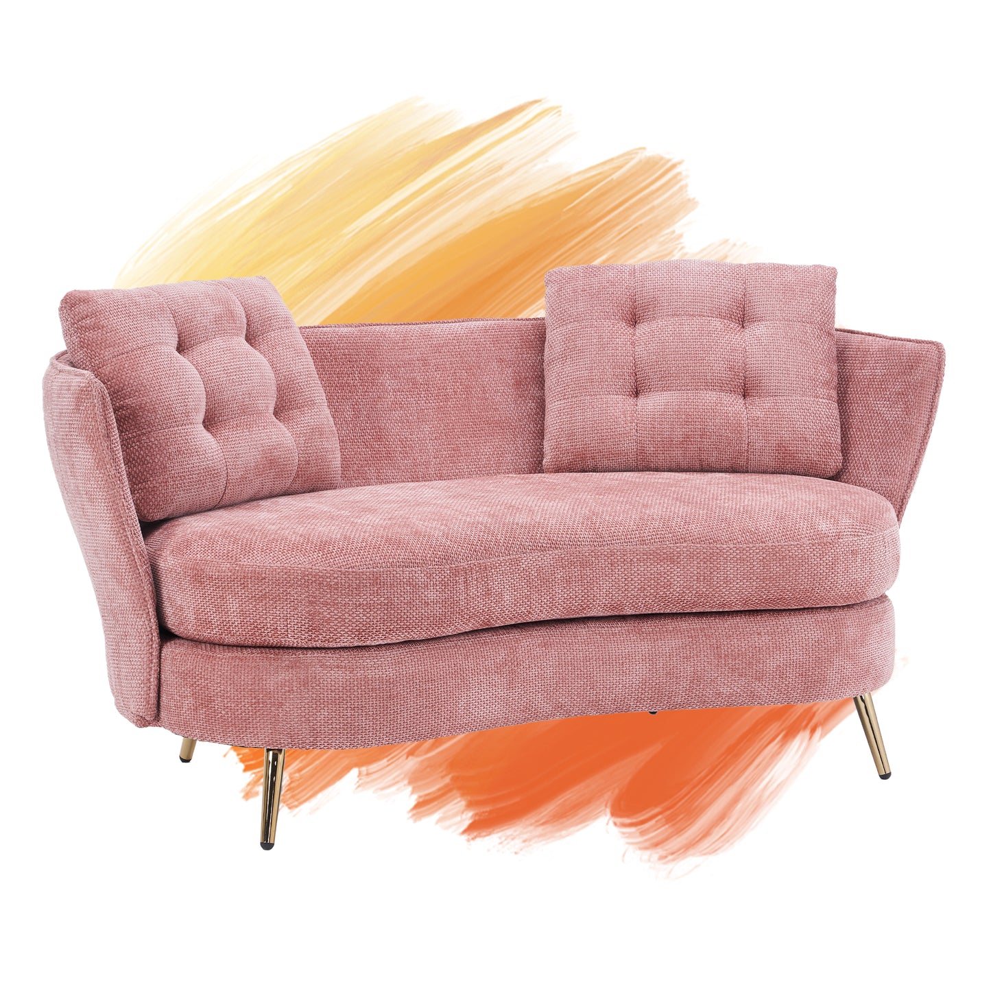 Melysen Polyester fiber Loveseat Sofa Chair Upholstered Couch with Golden Metal Legs Club Two-Seat Sofa for Living Reading Room Bedroom Apartment Small Space Dorm,Pink.