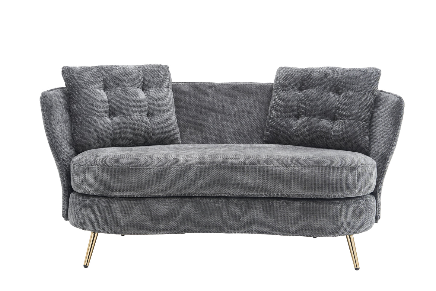 Melysen Polyester fiber Loveseat Sofa Chair Upholstered Couch with Golden Metal Legs Club Two-Seat Sofa for Living Reading Room Bedroom Apartment Small Space Dorm,Grey.