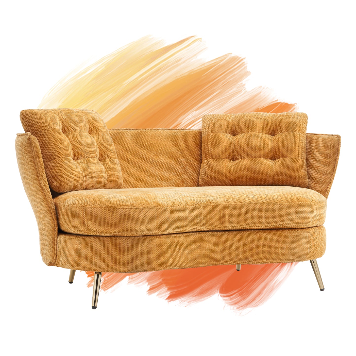 Melysen Polyester fiber Loveseat Sofa Upholstered Couch with Golden Metal Legs Club Two-Seat Sofa for Living Reading Room Bedroom Apartment Small Space Dorm,Yellow.