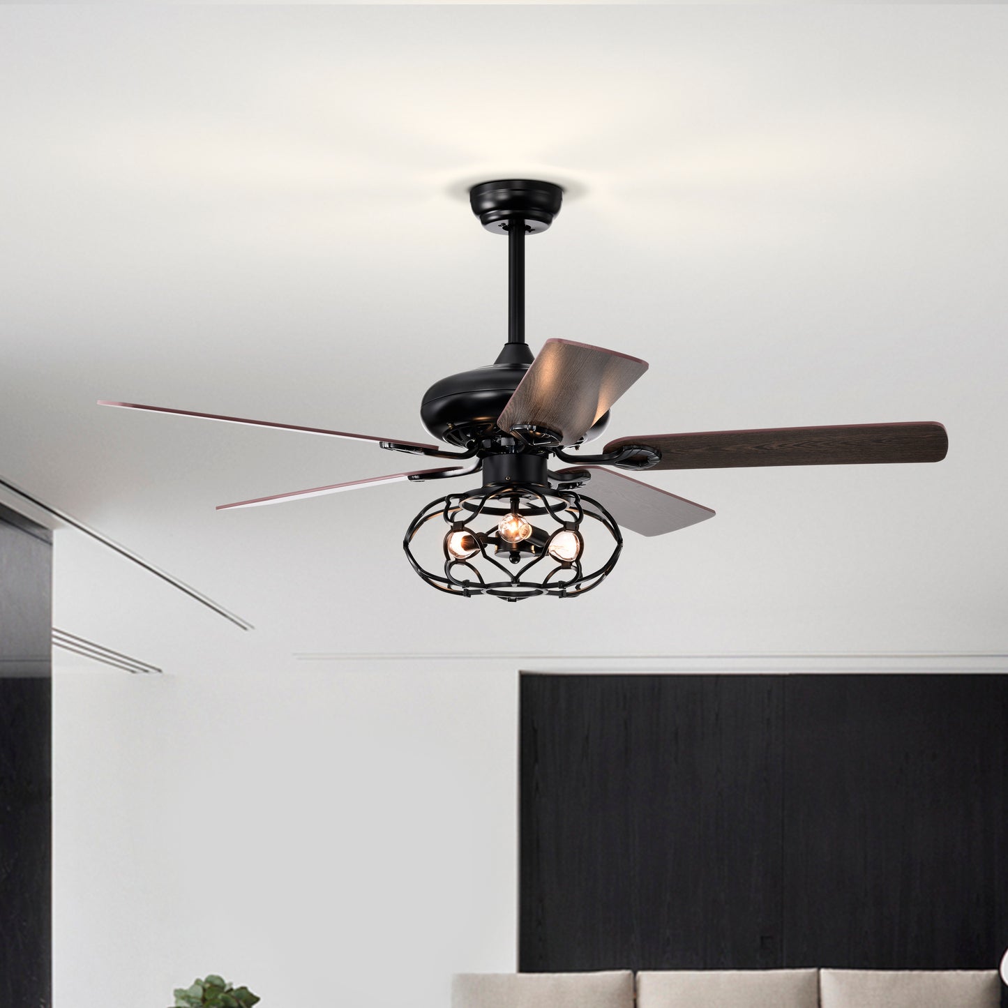 Melysen Low Profile Ceiling Fan with Lights(no include bulb),Blade Dark Wood 52-inch Ceiling Fan (Optional Remote&2 Color Option Blades)