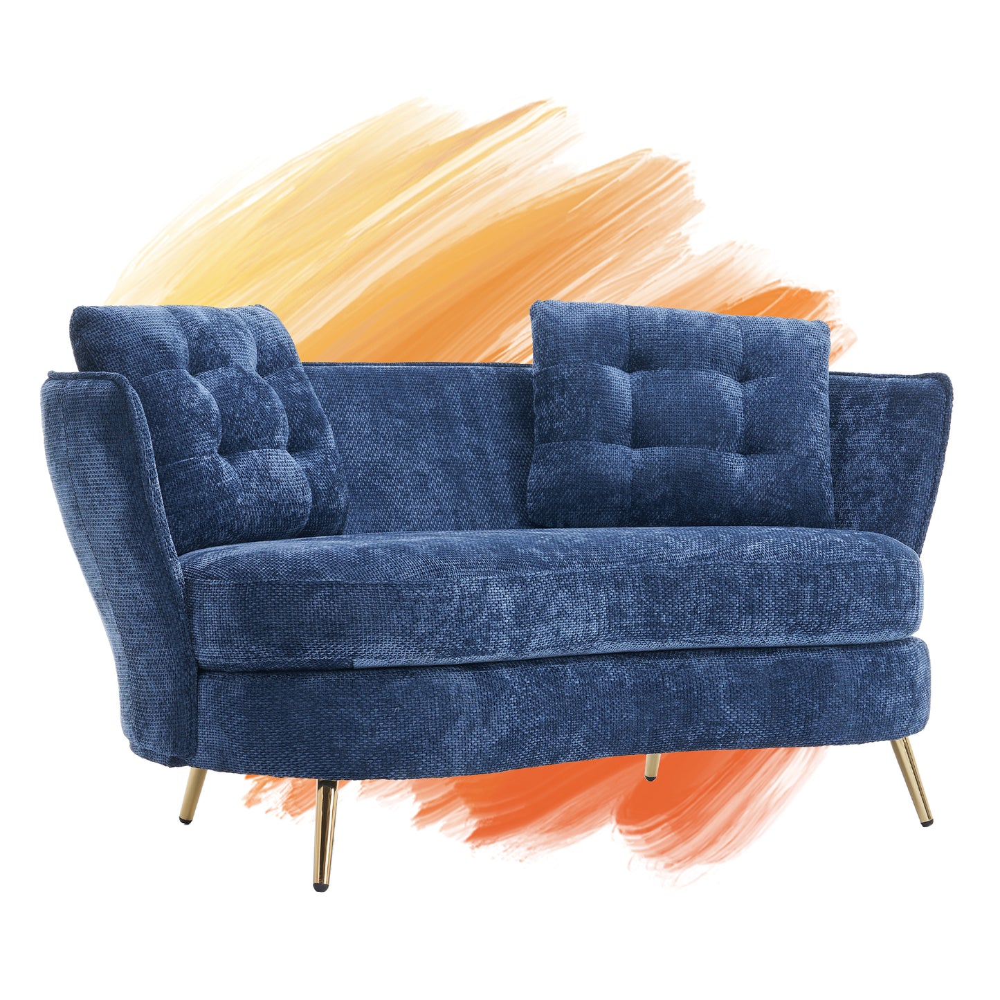 Melysen Polyester fiber Loveseat Sofa Upholstered Couch with Golden Metal Legs Club Two-Seat Sofa for Living Reading Room Bedroom Apartment Small Space Dorm,Blue