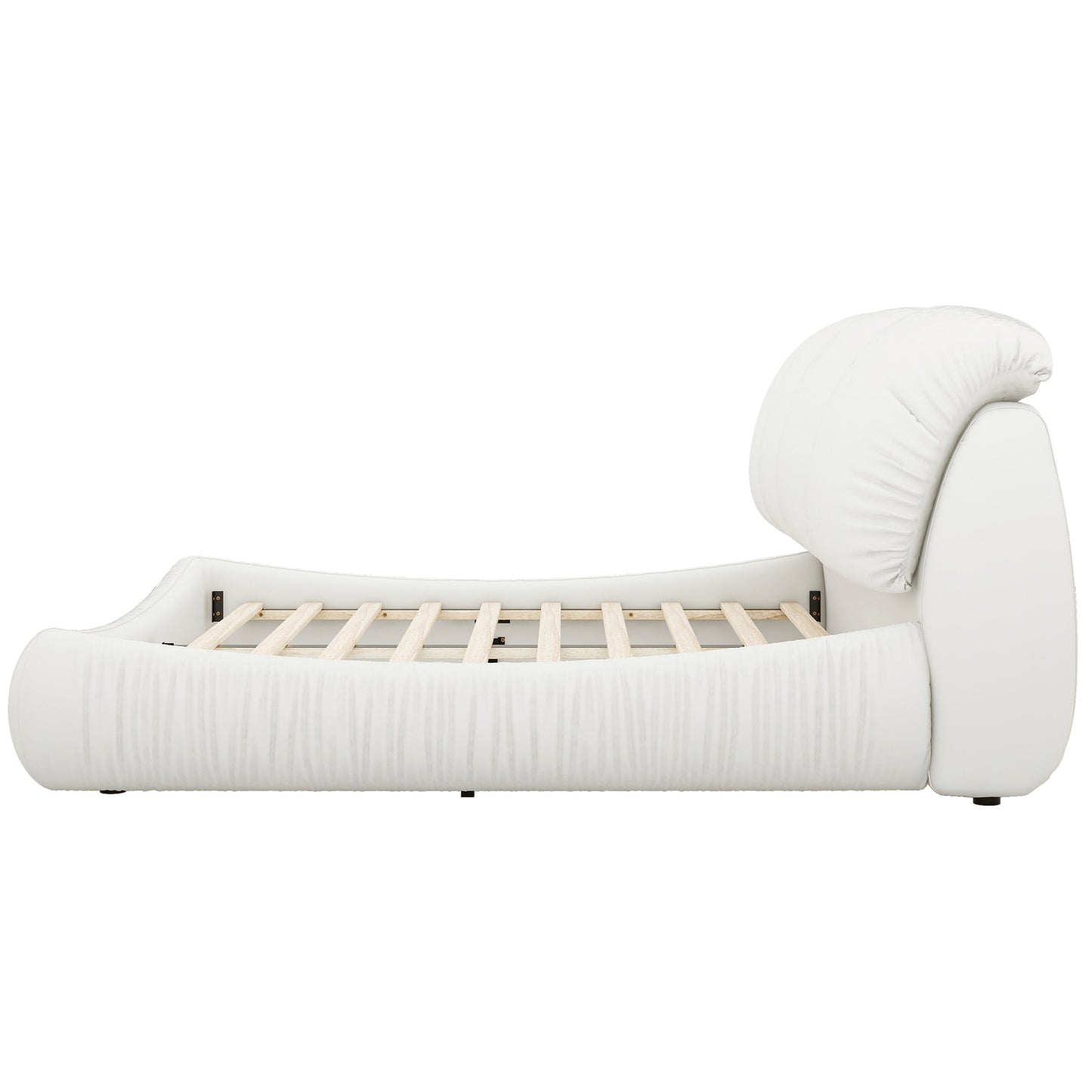 Melysen King Size Luxury Upholstered Bed with Thick Headboard, Leather King Bed with Oversized Padded Backrest, White