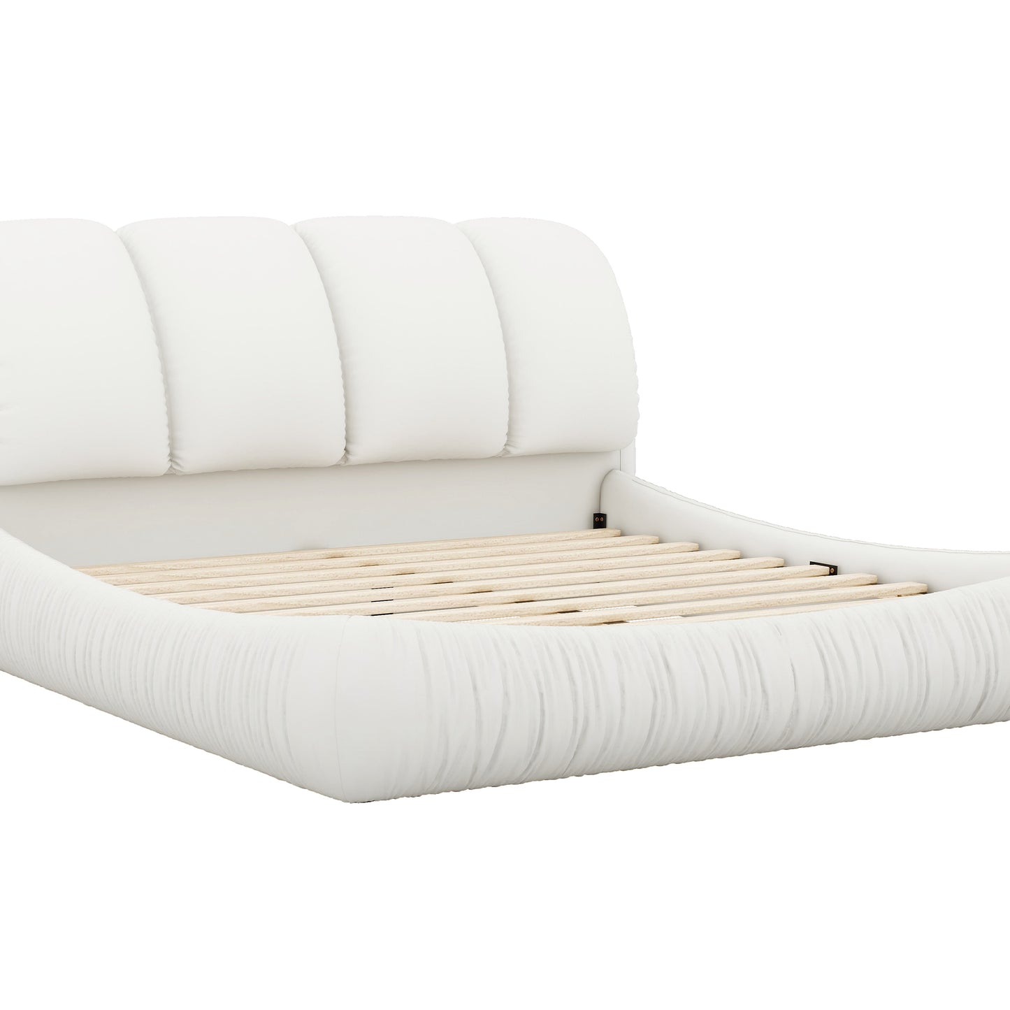 Melysen King Size Luxury Upholstered Bed with Thick Headboard, Leather King Bed with Oversized Padded Backrest, White