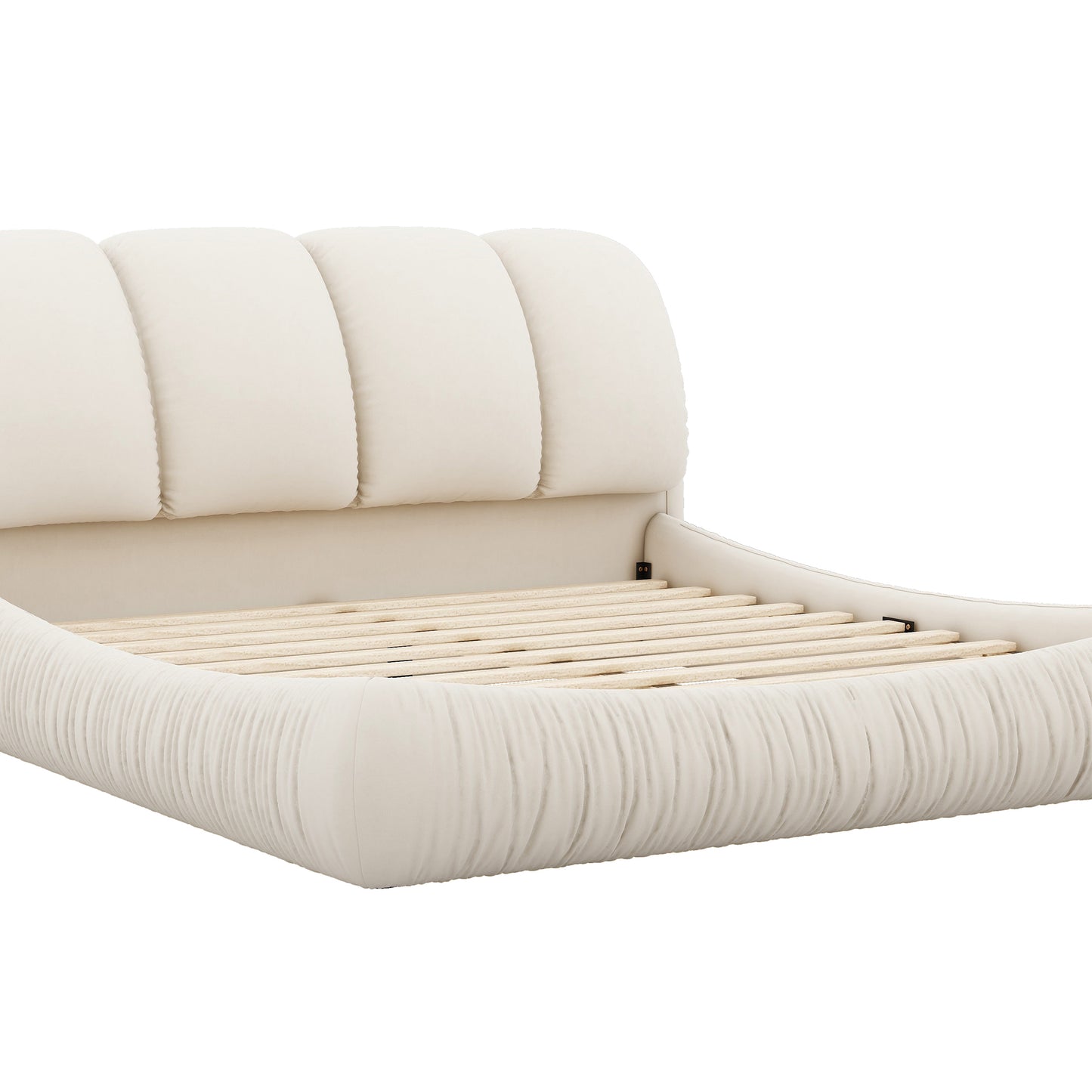 Melysen King Size Luxury Upholstered Bed with Thick Headboard, Velvet King Bed with Oversized Padded Backrest, Beige