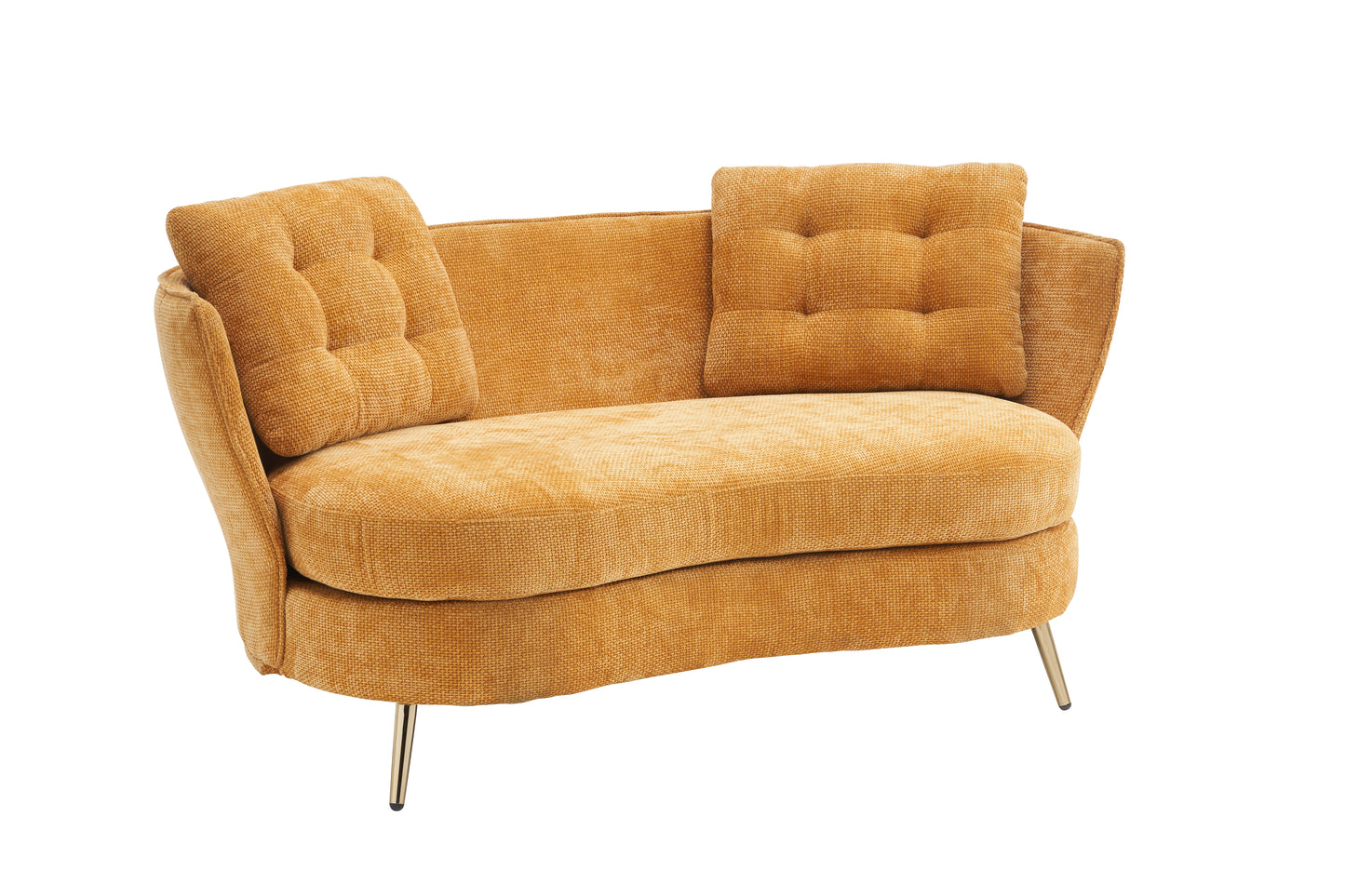 Melysen Polyester fiber Loveseat Sofa Upholstered Couch with Golden Metal Legs Club Two-Seat Sofa for Living Reading Room Bedroom Apartment Small Space Dorm,Yellow.