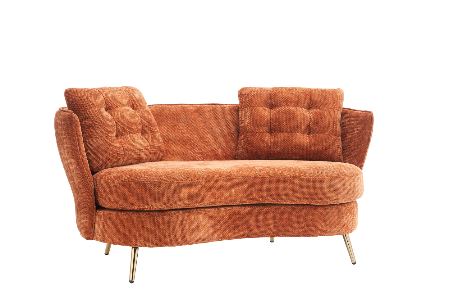 Melysen Polyester fiber Loveseat Sofa Chair Upholstered Couch with Golden Metal Legs Club Two-Seat Sofa for Living Reading Room Bedroom Apartment Small Space Dorm,Orange.