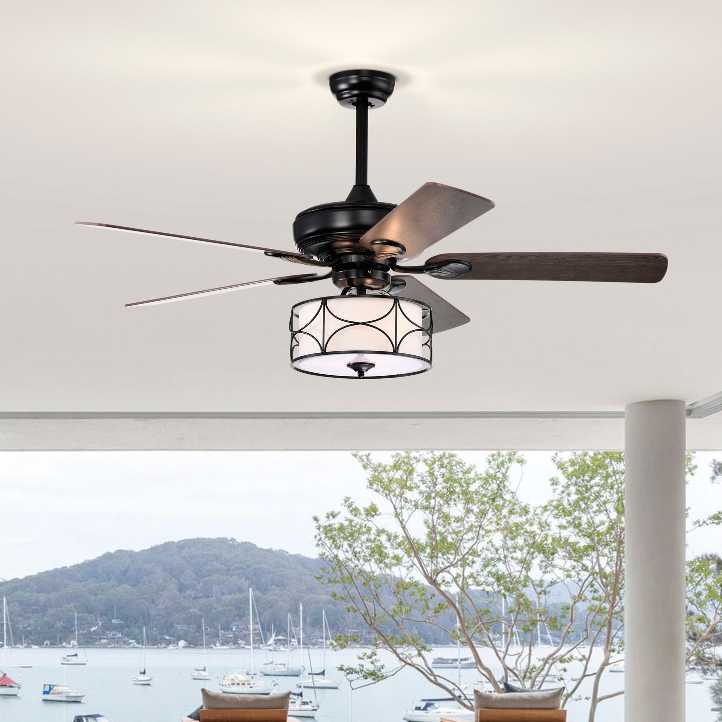 Melysen 52 Inch Modern Ceiling Fan with Dual Finish Reversible Blades, Fandelier for Living Room, Dining Room, Bedroom, Family Room, Matte Black