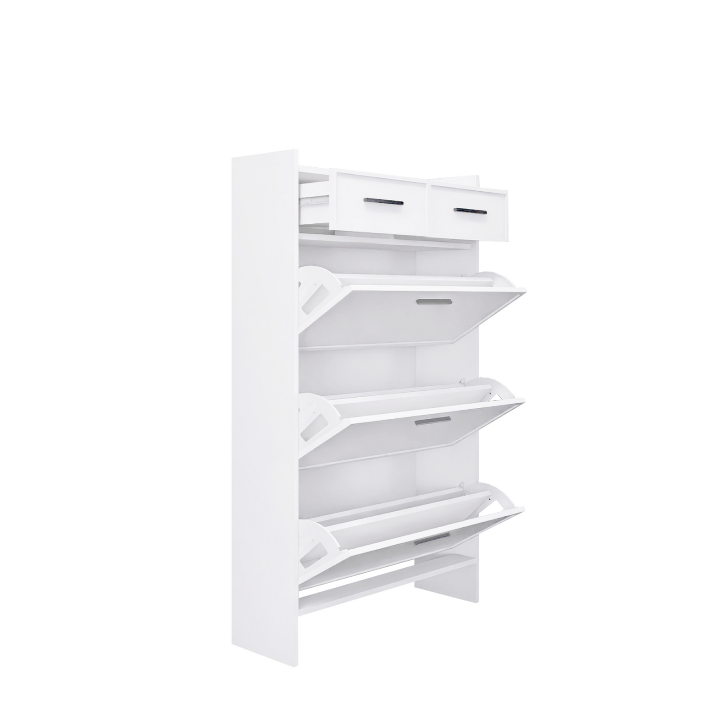 Melysen PVC Surface Shaker Shape Door Shoe Rack 3 Doors Shoe Cabinet With 2 Drawers With Open Space for Shoes