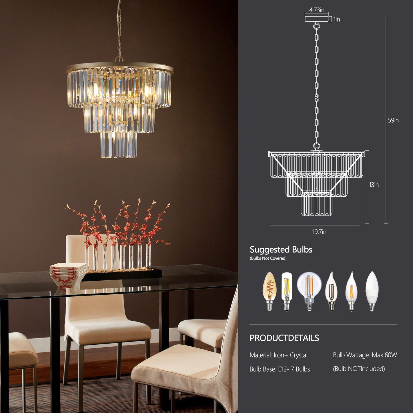 Gold Luxury Crystal Chandelier Modern Chandeliers Lights(No Bulbs)