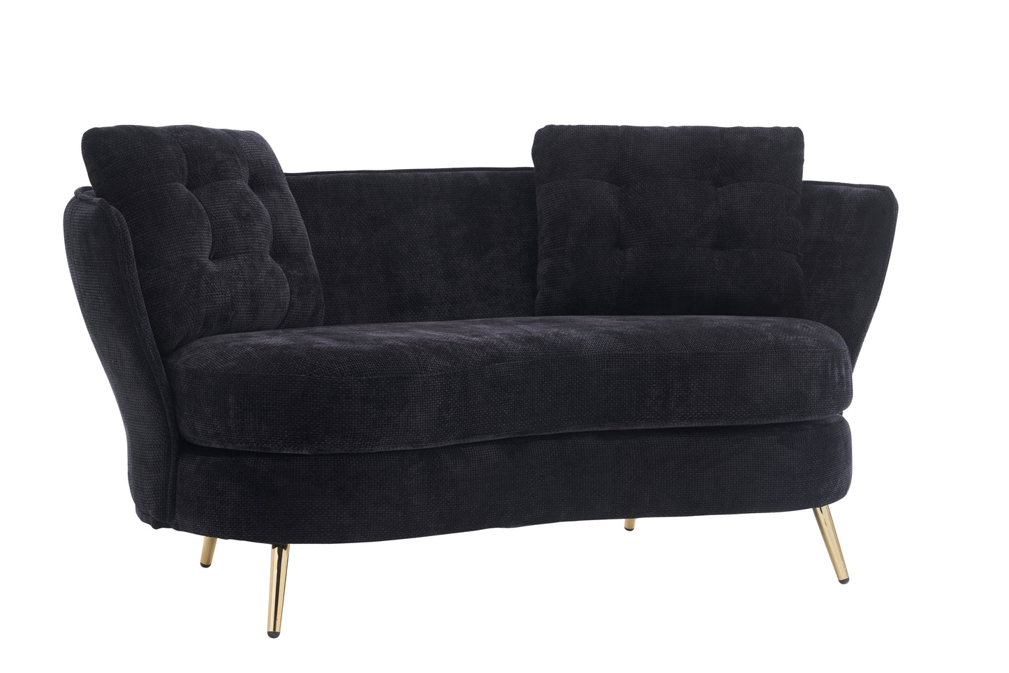 Melysen Polyester fiber Loveseat Sofa Chair Upholstered Couch with Golden Metal Legs Club Two-Seat Sofa for Living Reading Room Bedroom Apartment Small Space Dorm,Black.