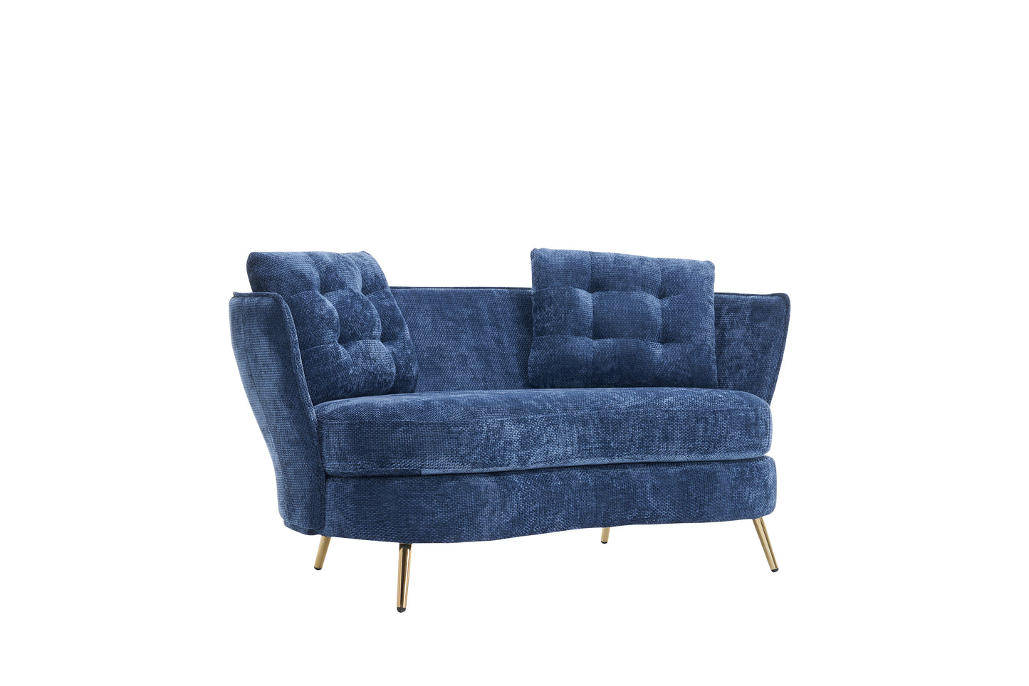 Melysen Polyester fiber Loveseat Sofa Upholstered Couch with Golden Metal Legs Club Two-Seat Sofa for Living Reading Room Bedroom Apartment Small Space Dorm,Blue