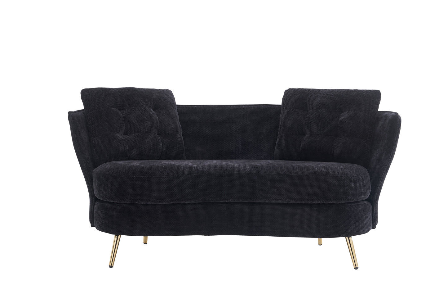 Melysen Polyester fiber Loveseat Sofa Chair Upholstered Couch with Golden Metal Legs Club Two-Seat Sofa for Living Reading Room Bedroom Apartment Small Space Dorm,Black.