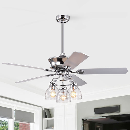 Melysen 52-in Farmhouse Glass Shade 5-Blade Reversible Ceiling Fan with Light Kit and Remote - 52 Inches For Bedroom ,Living Room-Chrome