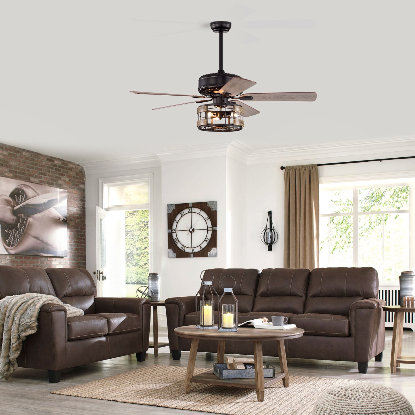 Melysen Farmhouse Industrial 52-inch Ceiling Fan (Optional Remote&2 Color Option Blades) or Bedroom, Living Room, Dining Room-Matte Black+Wood Gain