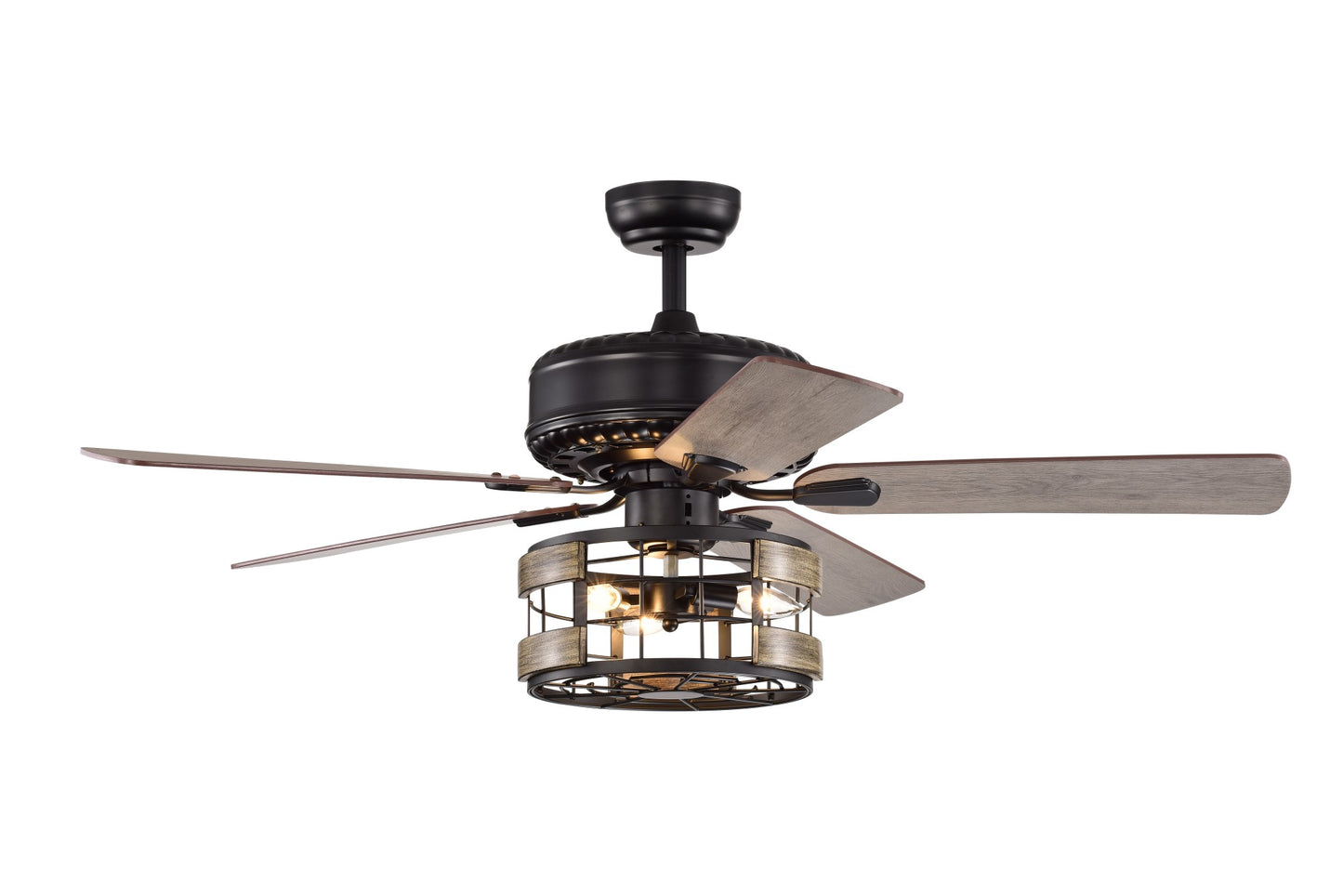 Melysen Farmhouse Industrial 52-inch Ceiling Fan (Optional Remote&2 Color Option Blades) or Bedroom, Living Room, Dining Room-Matte Black+Wood Gain