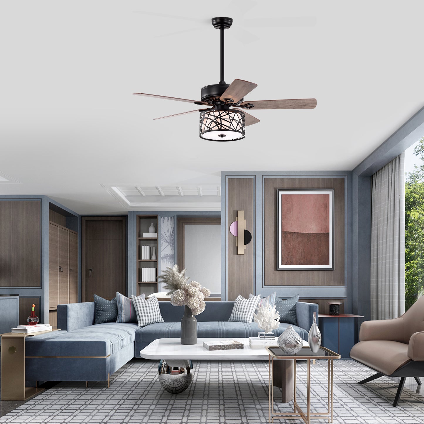 Melysen 52" Low Profile Ceiling Fan with Lights(no include bulb),Blade Dark Wood Ceiling fan