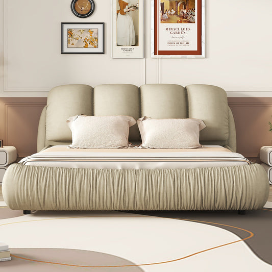 Melysen King Size Luxury Upholstered Bed with Thick Headboard, Velvet King Bed with Oversized Padded Backrest, Cinerous