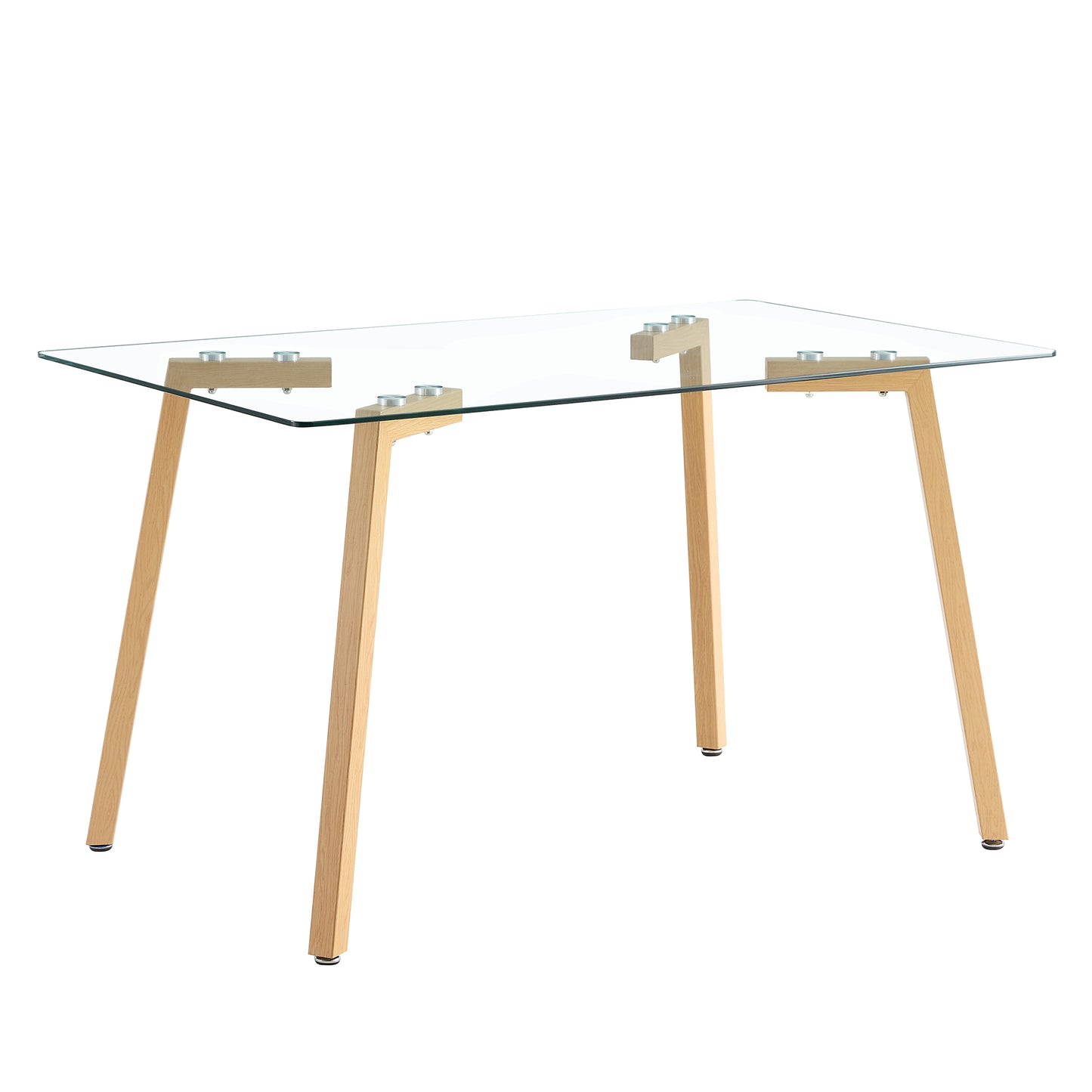 Melysen Glass Dining Table Modern Minimalist Rectangle, 4-6, 0.31"Tempered Glass Tabletop with Wooden Coated Metal Legs, Writing Desk, Suitable For Kitchens, Restaurants, and Living Rooms, 47" W X 31"D X 30"