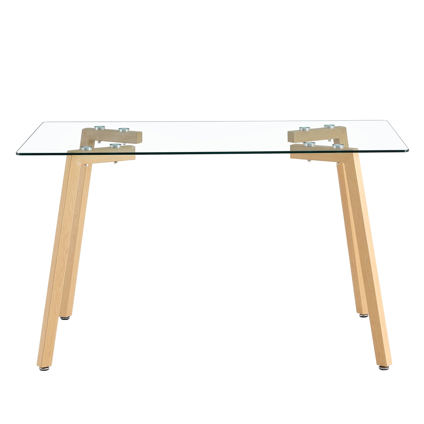 Melysen Glass Dining Table Modern Minimalist Rectangle, 4-6, 0.31"Tempered Glass Tabletop with Wooden Coated Metal Legs, Writing Desk, Suitable For Kitchens, Restaurants, and Living Rooms, 47" W X 31"D X 30"