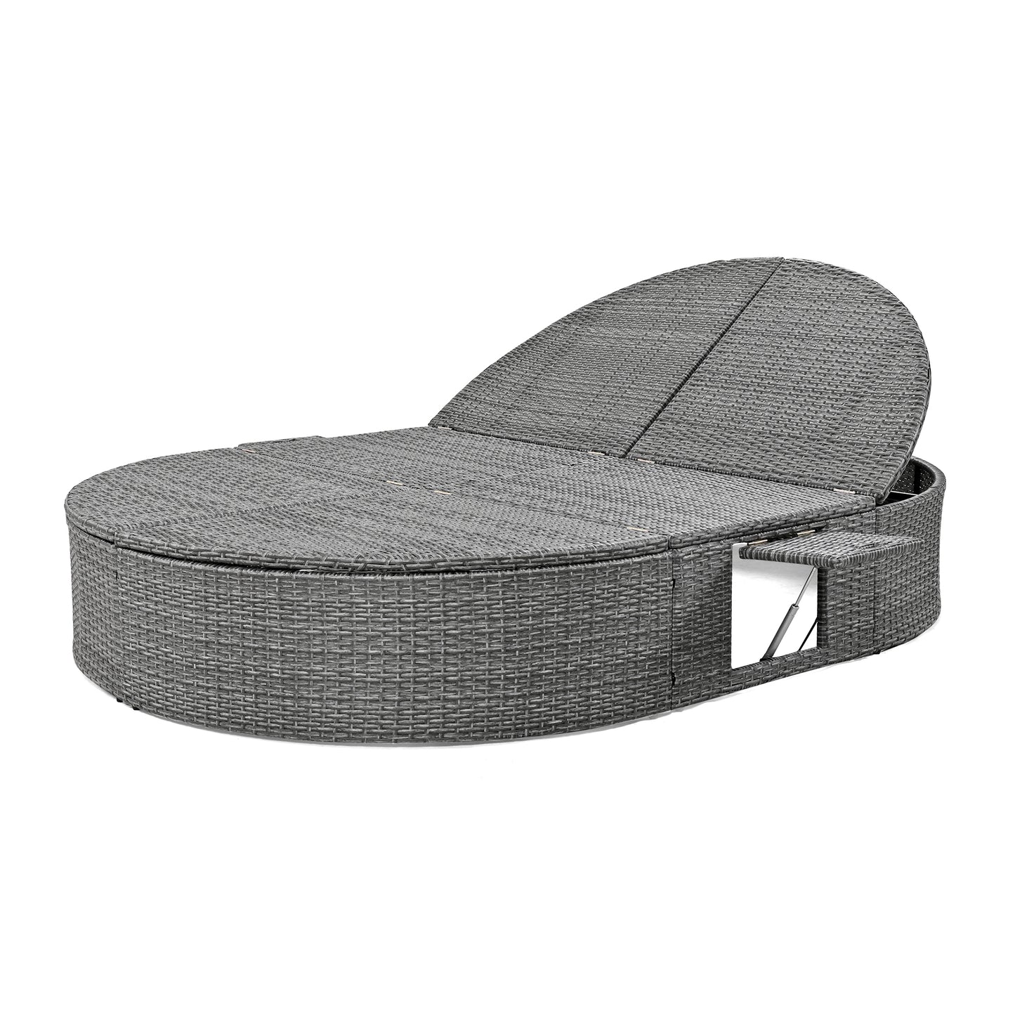 Melysen Outdoor Sun Bed Patio 2-Person Daybed with Cushions and Pillows, Rattan Garden Reclining Chaise Lounge with Adjustable Backrests and Foldable Cup Trays for Lawn,Poolside