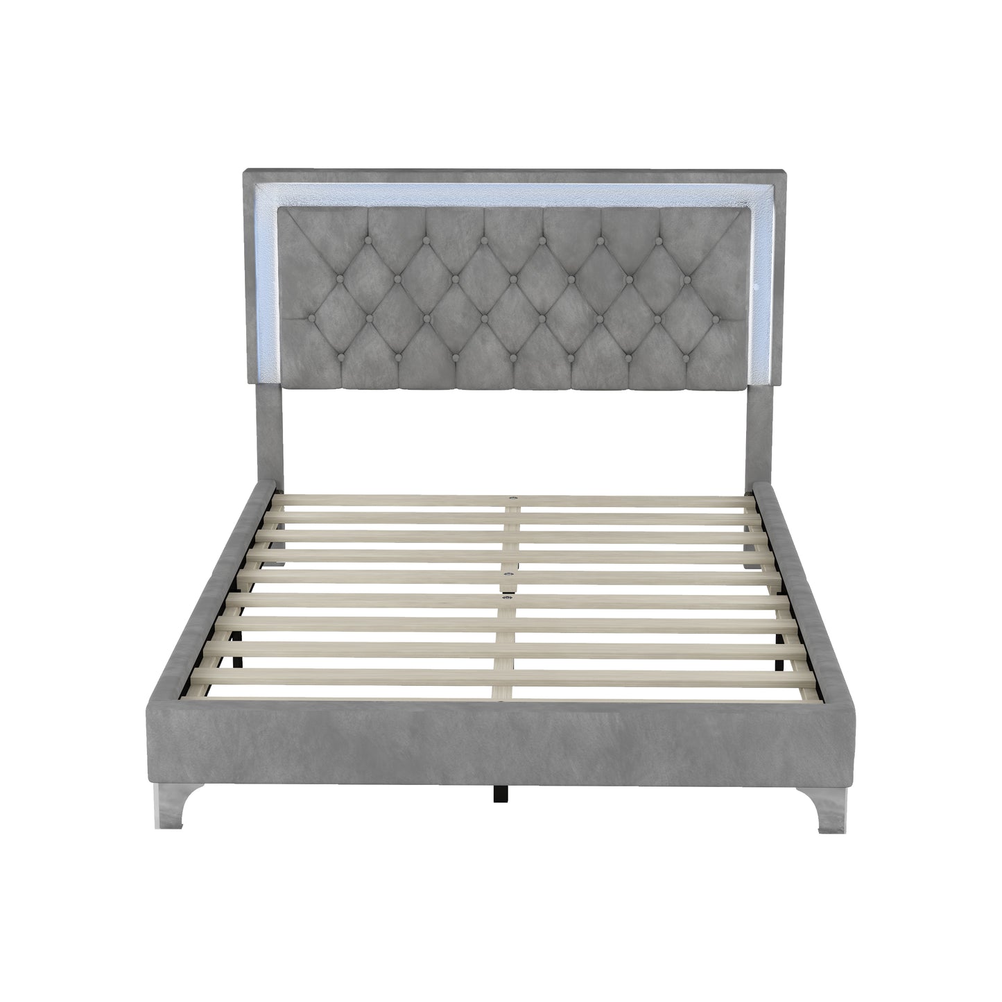 Melysen Full Size Upholstered Bed Frame with LED Lights,Modern Velvet Platform Bed with Tufted Headboard