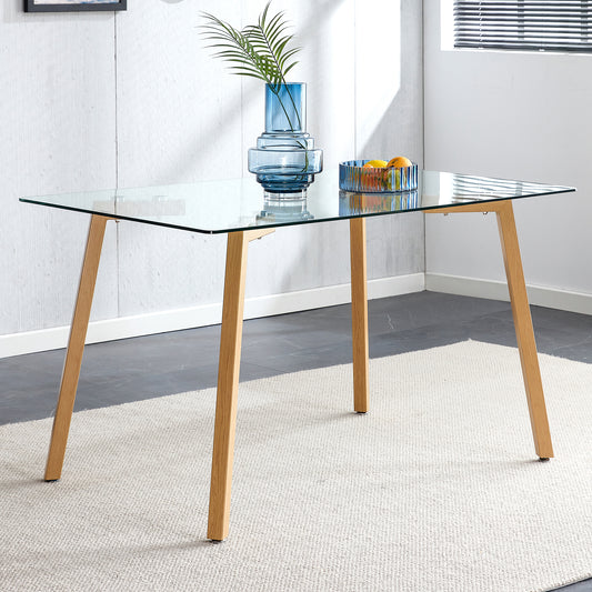 Melysen Glass Dining Table Modern Minimalist Rectangle, 4-6, 0.31"Tempered Glass Tabletop with Wooden Coated Metal Legs, Writing Desk, Suitable For Kitchens, Restaurants, and Living Rooms, 47" W X 31"D X 30"