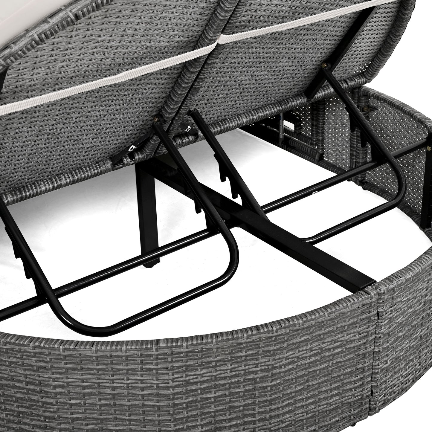 Melysen Outdoor Sun Bed Patio 2-Person Daybed with Cushions and Pillows, Rattan Garden Reclining Chaise Lounge with Adjustable Backrests and Foldable Cup Trays for Lawn,Poolside