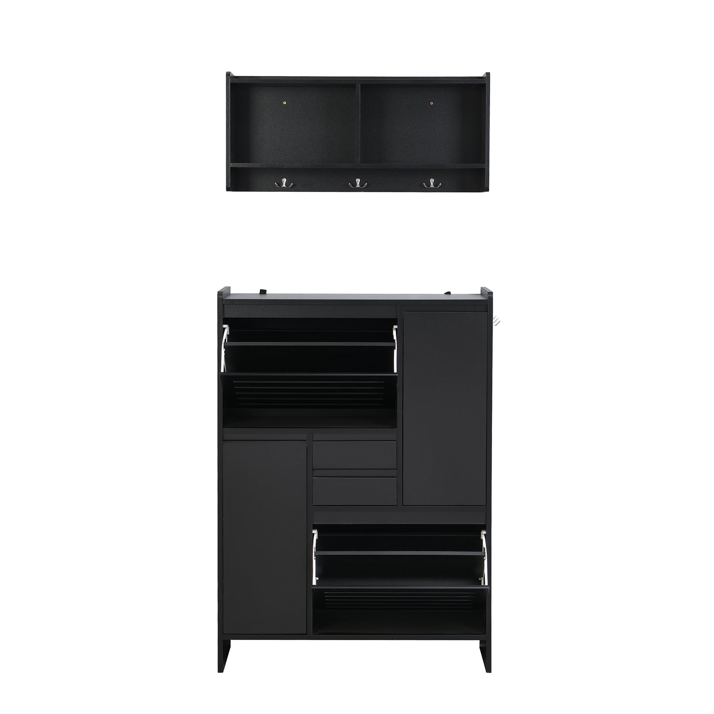 Melysen Multi-Functional Shoe Cabinet with Wall Cabinet, Space-saving Design Foyer Cabinet with 2 Flip Drawers, Versatile Side Cabinet for Hallway, Black