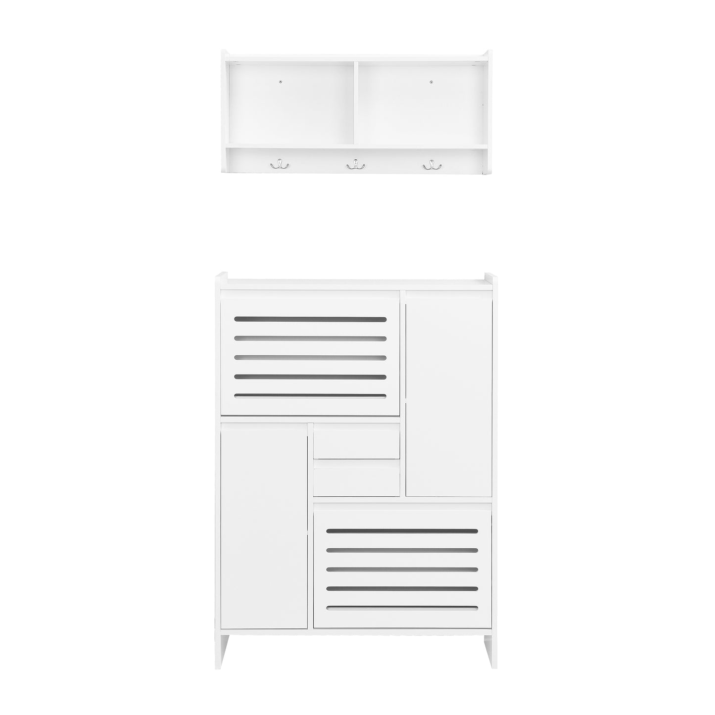 Melysen Multi-Functional Shoe Cabinet with Wall Cabinet, Space-saving Design Foyer Cabinet with 2 Flip Drawers, Versatile Side Cabinet for Hallway, White