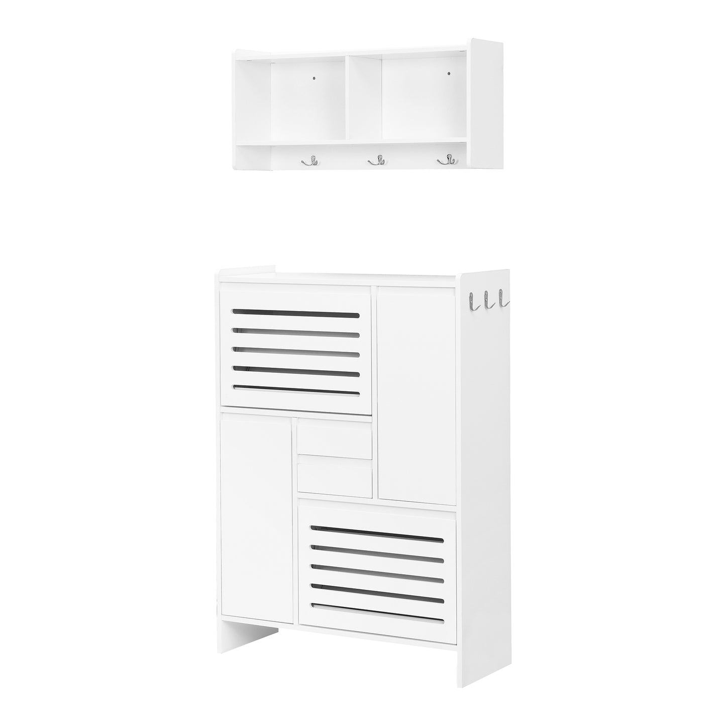 Melysen Multi-Functional Shoe Cabinet with Wall Cabinet, Space-saving Design Foyer Cabinet with 2 Flip Drawers, Versatile Side Cabinet for Hallway, White