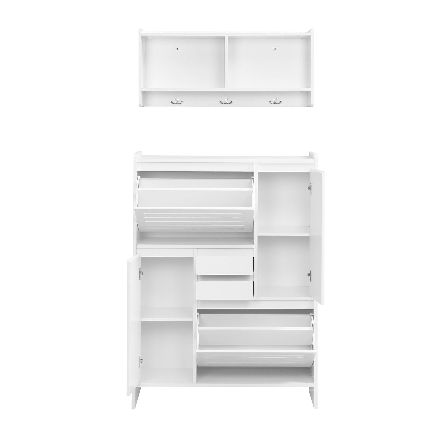 Melysen Multi-Functional Shoe Cabinet with Wall Cabinet, Space-saving Design Foyer Cabinet with 2 Flip Drawers, Versatile Side Cabinet for Hallway, White