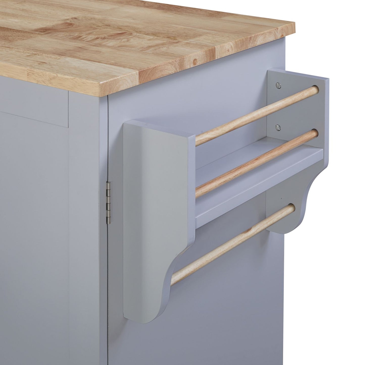 Melysen K&K Rolling Kitchen Island with Storage, Kitchen Cart with Rubber Wood Top, 3 Drawer, 2 Slide-Out Shelf and Internal Storage Rack, Kitchen Island on Wheels with Spice Rack & Tower Rack, Grey Blue